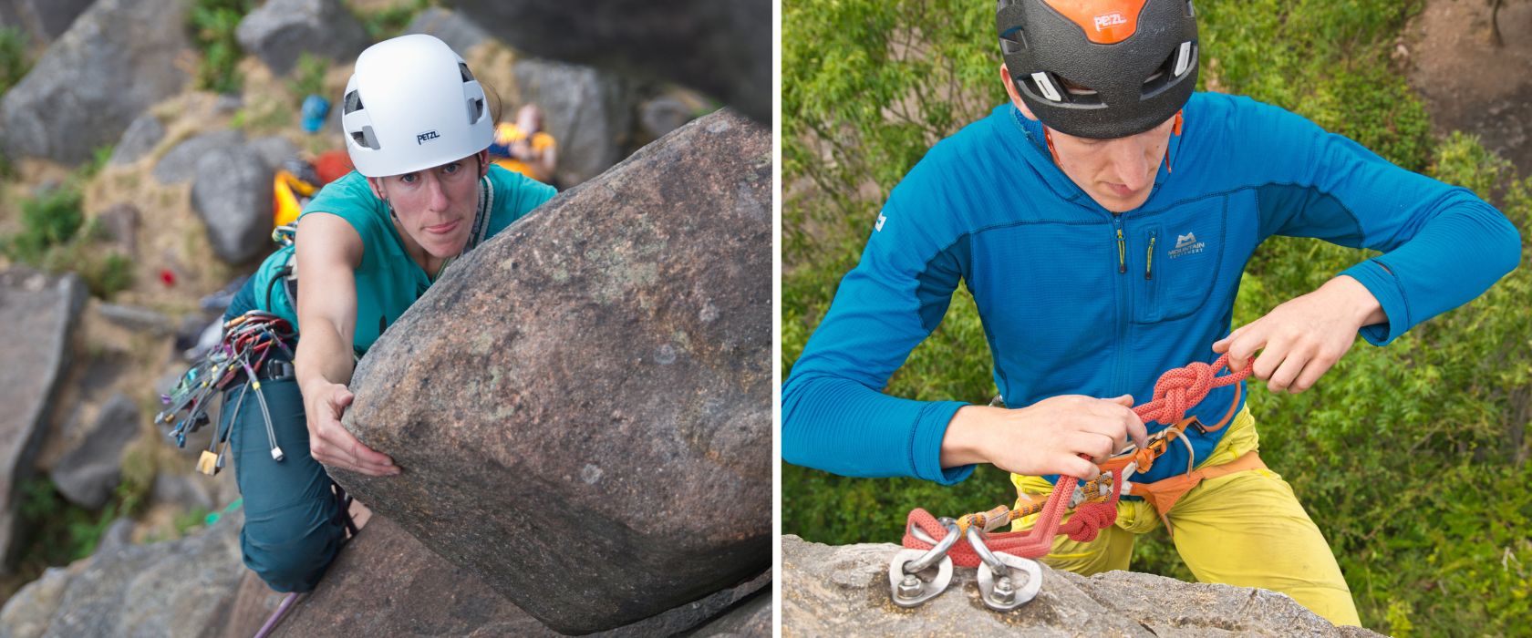 person climbing a rock wall