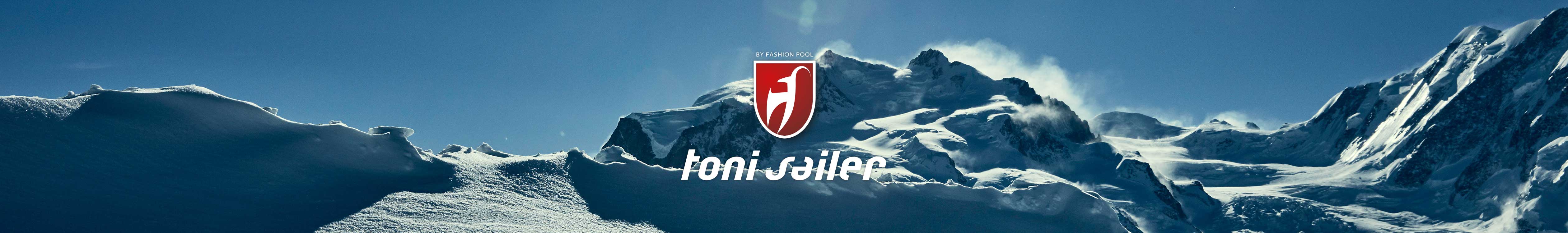 Toni Sailer header. The Toni Sailer logo on the mountains  