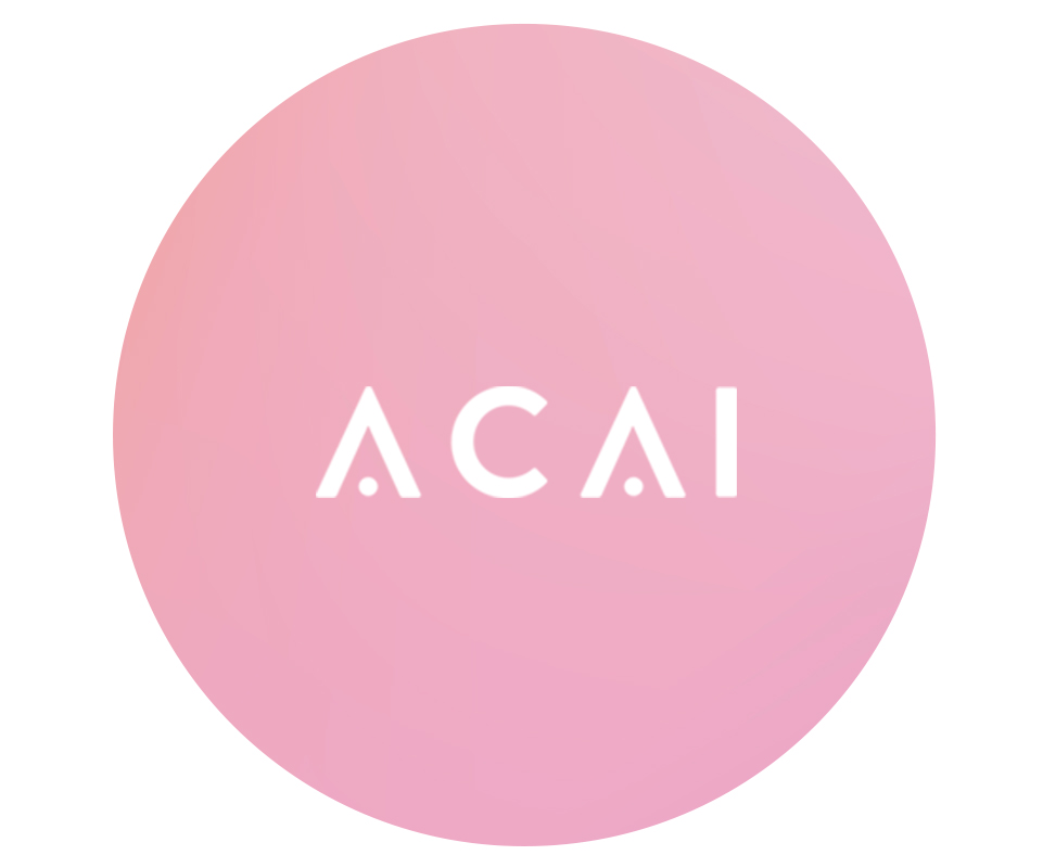 Shop Acai clothing. Acai brand logo on a pink background