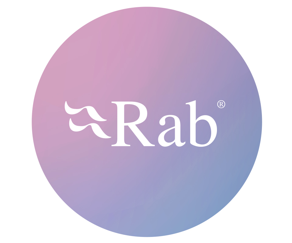 Shop Rab clothing and equipment. Rab brand logo on pink background