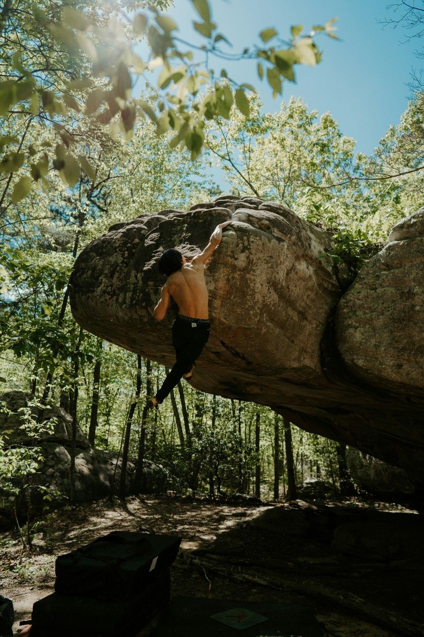 A person bouldering 