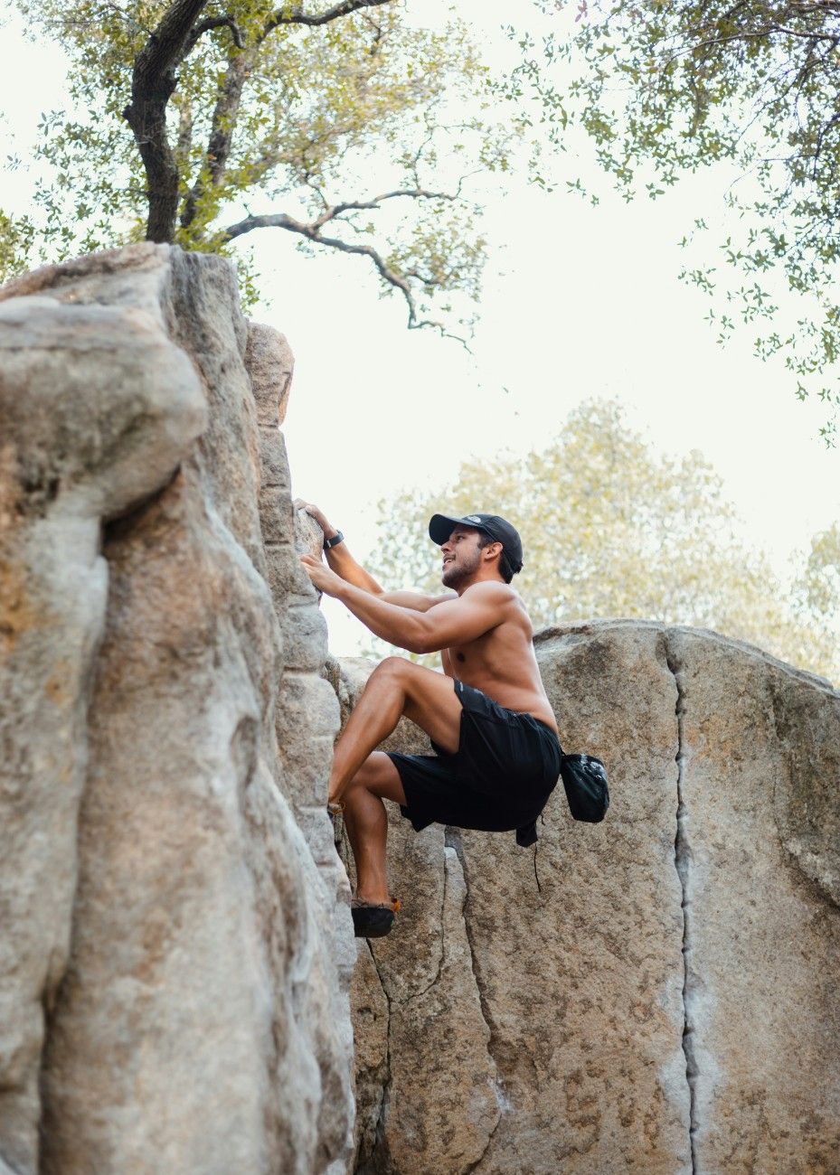 A person bouldering 