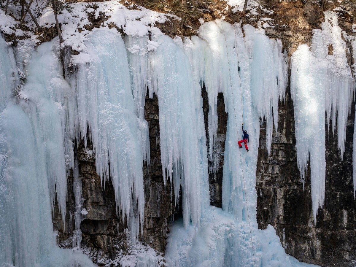 A person Ice Climbing