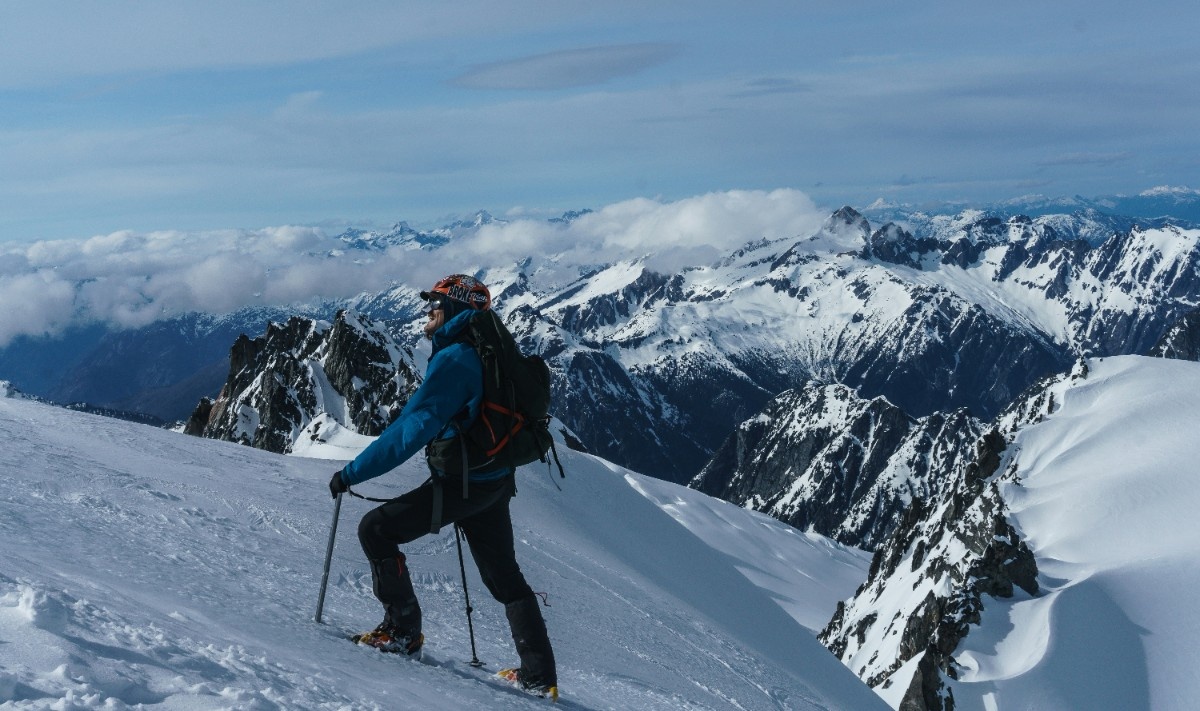 A person mountaineering in the snow 