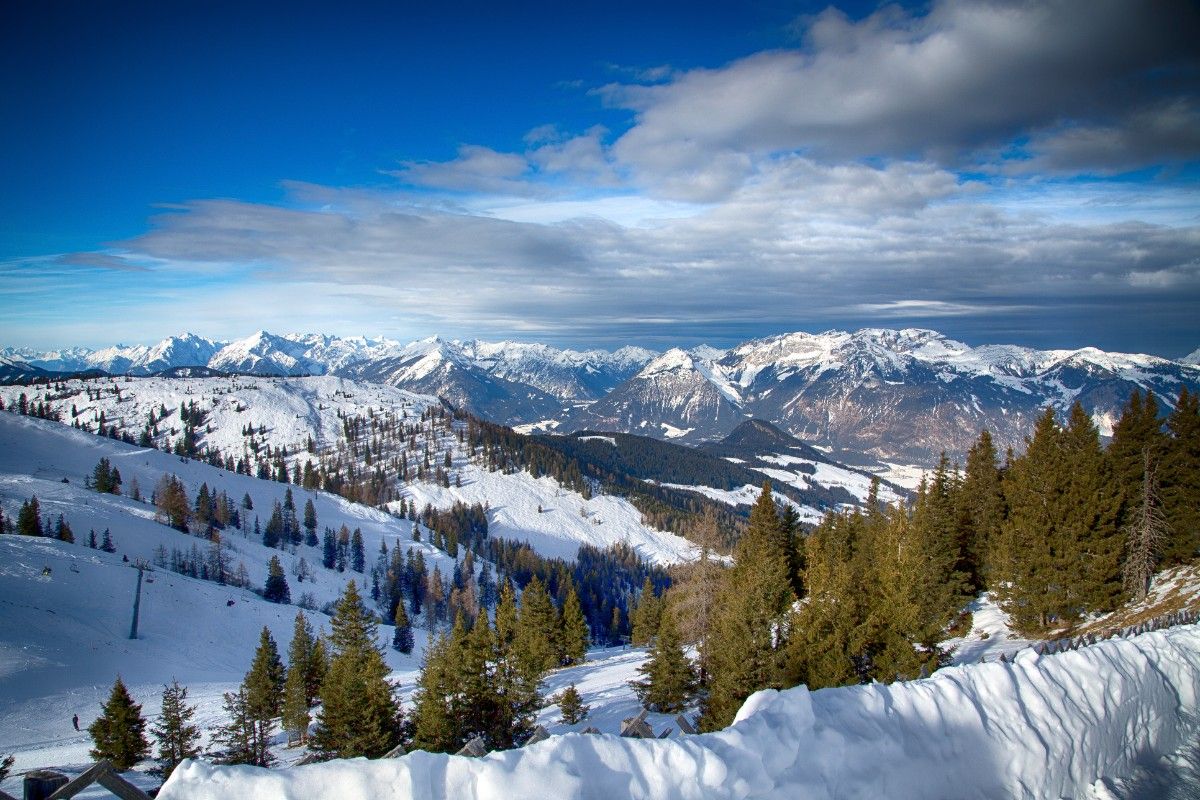 The snowy landscape of Alpbach ski resort