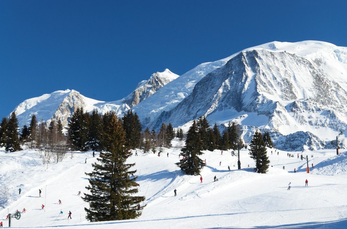 People skiing on the piste at Chamonix