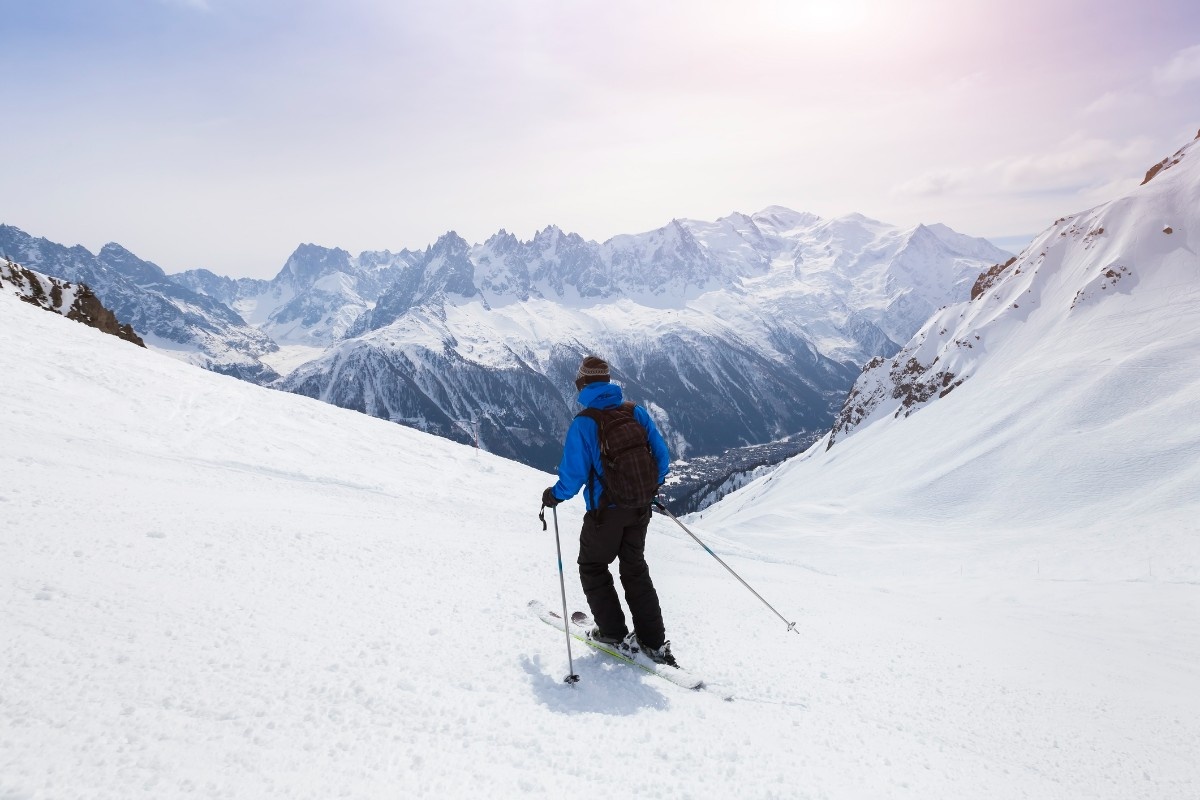 A man skiing on the French alps at Chamonix 