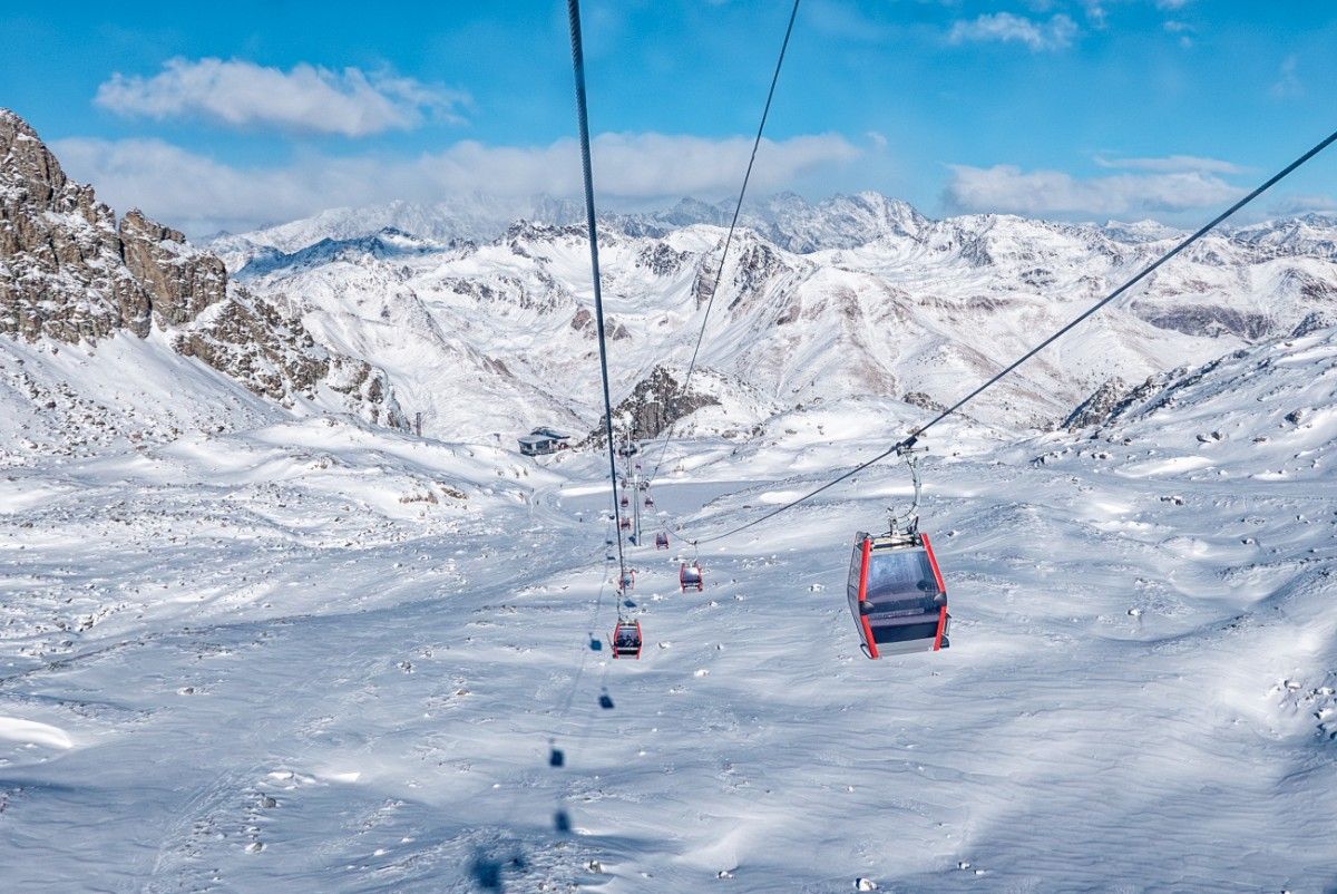 The gondola over the piste of Passo Tonale