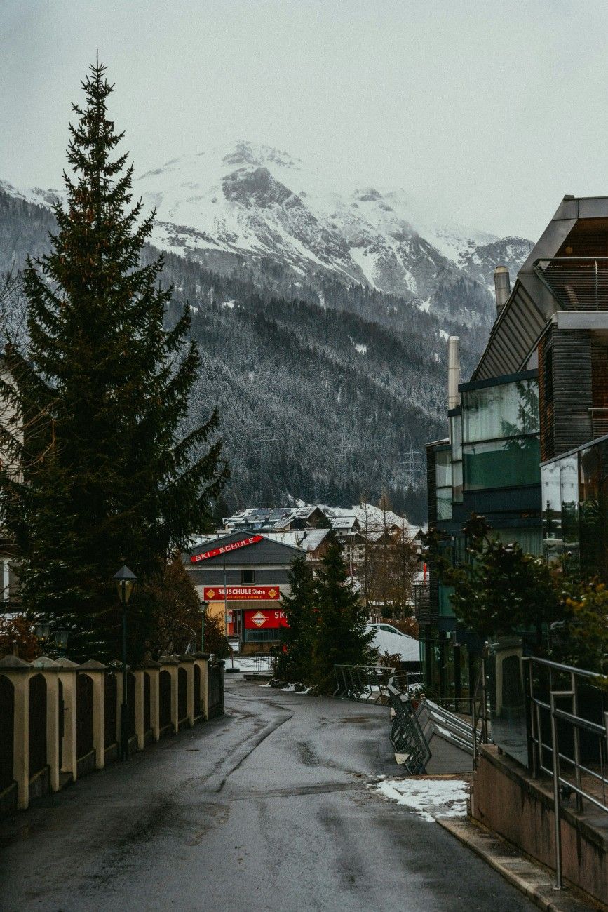 A road through the town of St Anton Ski Resort 