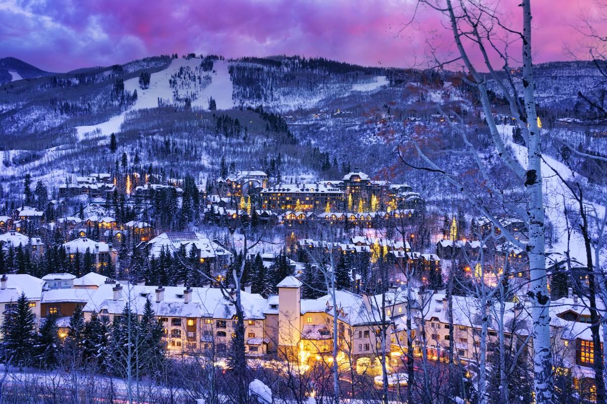 Beaver Creek in Vail ski resort at night 