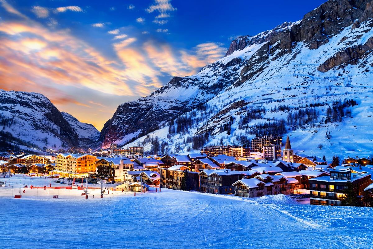 Val d'Isere ski resort in the evening light 