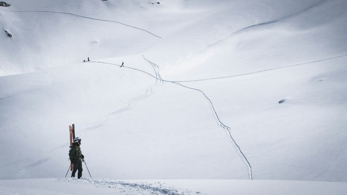 A skier in Verbier on the Swiss alps 